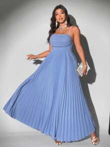 Viva Relle Vestido de línea A de color azul elegante con cuello drapeado para tallas grandes - Neblina azul - Ver 3
