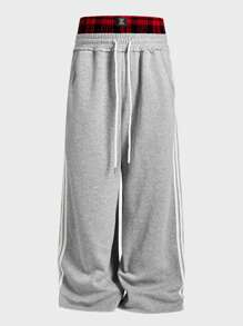 Manfinity VCAY Plus Size Men's Loose Fit Knitted Plaid Drawstring Waist Streetwear Pants - Multicolor - View 2