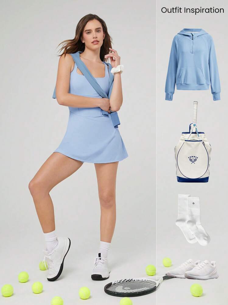 GLOWMODE FeatherFit™-Air 吸汗速干 Peekaboo 内置罩杯方领连衣裙内置短裤侧袋防滑握把网球高尔夫健身房日常休闲 - 淺藍色 - 查看 8