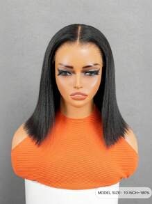 ALL READY WIG Parrucca a caschetto corto, capelli umani lisci, parrucca con trasparente lacca adesiva, 8-14 pollici, radici sbiancate, densità 180%, lunghezza spalle con riga centrale, colore nero naturale, per donna