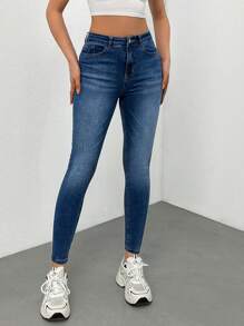 RueChic High Waist Push Up Skinny Woman Jeans - Medium Wash - View 3
