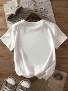 INAWLY Plus Size Round Neck Short Sleeve Simple Print Casual Loose Tee, Everyday Wear - White - View 2