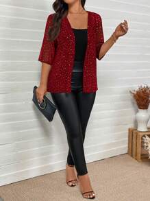 SHEIN LUNE Plus Size Women Rhinestone Embellished Mesh Sheer Jacket Thanksgiving Women New Years Women Winter Dresses Winter Women Rave,Christmas Women Sequin Top Birthday For Women New Years Dress Women New Years Eve Going Out Tops Women, Office Wear, New Years Women, Party, Business Casual Woman, Old Money Style,Valentine,Love/Lover