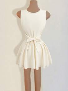 Zolique 女士性感十字领金属扣装饰褶皱露背系带褶皱下摆迷你连衣裙