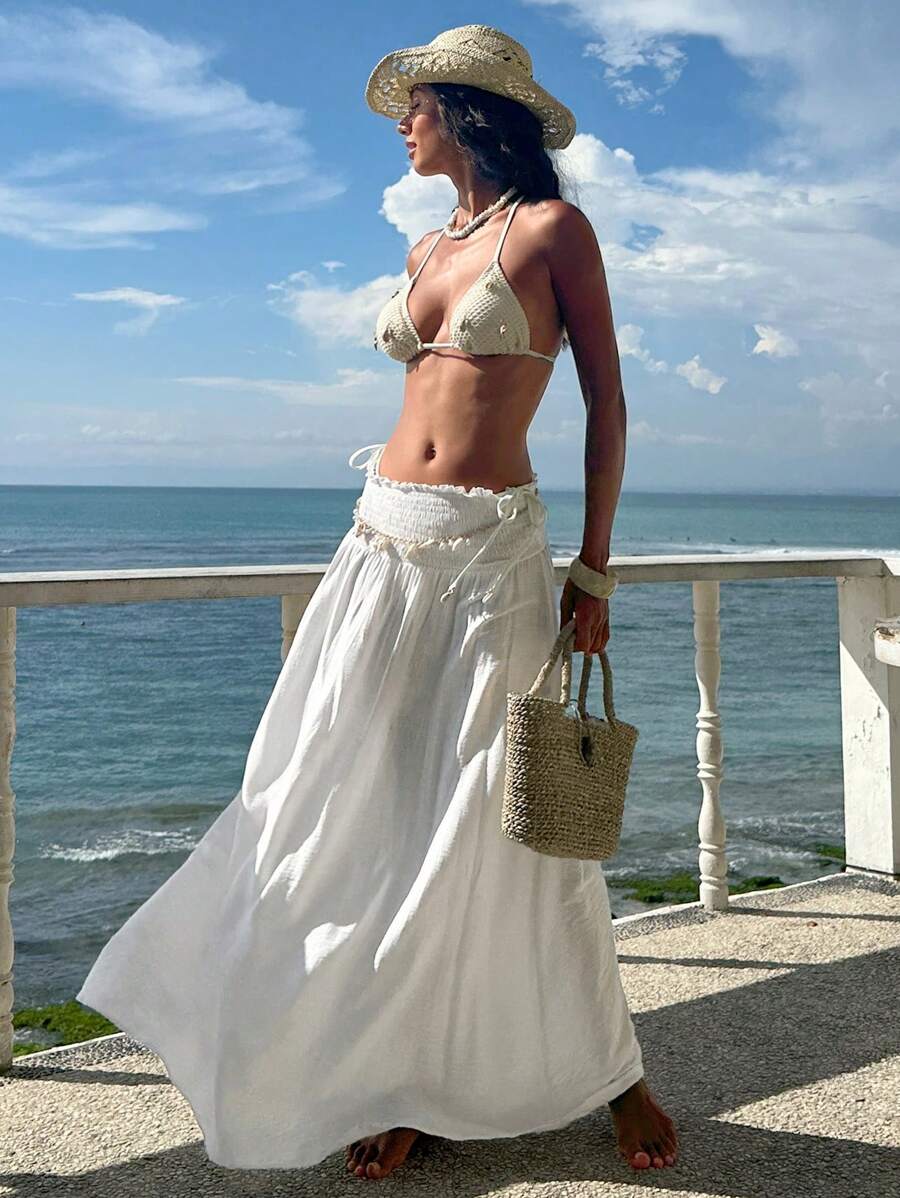 Opulessa 女士纯色高腰A字梭织半身裙，性感优雅，适合派对、毕业典礼、舞会、奢华晚宴、秋冬季、国庆节、新年、外出、婚礼宾客等场合。