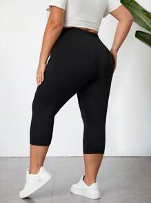 SHEIN CURVE+ 2条装加大码超弹力七分紧身裤，百搭休闲装，春夏款 - 黑色 - 查看 6