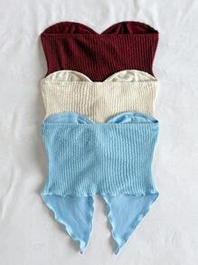 Soleia 3 Stücke Damen Ensemble mit Wein Rot, Apricot & Schwarz Strick Jacquard Muster mit verdrehter Vorderseite, asymmetrischem Rüschensaum und bequemem Top - Verschiedenfarbig - Übersicht 2