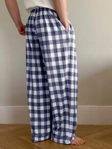 DAZY Men's Spring Plaid Lounge Pants, Home Wear Bottom, Fall Pajama, Winter - Purple - View 2