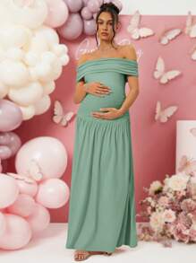 Loomaby 孕妇露肩优雅孕妇装、婴儿洗礼/性别揭示/情人节派对礼服 - 薄荷綠 - 查看 7