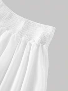 SHEIN MOD Women's White Woven Fabric Casual Long Skirt With Ruffle Hem Detail