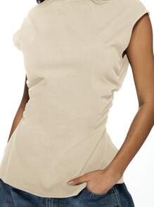 MISSGUIDED Không tay Giả cổ Xe tăng Hàng đầu Ruched Bên Chi tiết Tinh vi Cơ bản Mùa hè Giản dị Tối giản Hiện đại Thiết yếu Văn phòng Mặc Đa năng Hàng ngày - Lạc đà - Xem 5