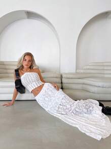 Roylia Falda larga de línea A con olán de encaje texturizado