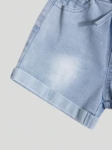 2 件装年轻女孩牛仔抽绳腰休闲短裤，时尚街头和校园风格 - 彩色 - 查看 3