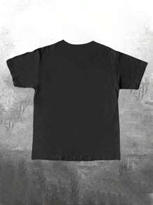 SHEIN 有趣的悲伤哭泣猫图案短袖 T 恤，女士休闲运动街头装夏季 T 恤 - 黑色 - 查看 2