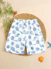 大童海洋生物印花泳裤、梭织布沙滩短裤 - 彩色 - 查看 1