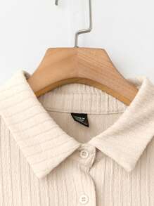 SHEIN LUNE Plus Size Women's Knit Tie Cuff Long Sleeve Shirt, Old Money,Summer For Women, 90s, Spring Break, Ibiza Fit, Beach Woman/Beach Boho Rave Festival Fall - Apricot - View 3