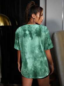SHEIN Unity Summer Short Sleeve Tie Dye T-Shirt With Skull, Butterfly, Mushroom And Letter Print Graphic Tees Women Tops - Multicolor - View 2