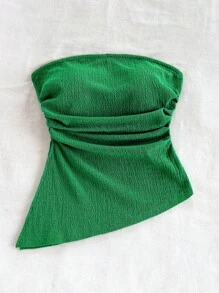 Soleia 女士度假露肩蓝色纹理不对称下摆开衩侧褶皱修身上衣