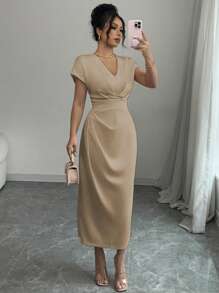 Rafferiza High-End Exquisite French Elegant & Charming Lady Dress - Khaki - View 6