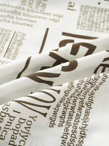 Plus Size Newspaper Print Button Front Long Sleeve Casual Dress - Brown - View 6