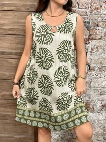 SHEIN LUNE 大码无袖圆领简约时尚连衣裙，适合夏季女士夏季连衣裙 - 彩色 - 查看 6