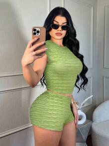 SHEIN SXY 蕾丝边露肩上衣和低腰短裤套装性感骄傲服装西装生日服装单身派对音乐会俱乐部毕业派对