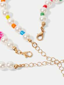 SHEIN ICON Conjunto de Colares Trançados Mistos de Pérolas Falsas com Frutas e Flores (Cor dos Contas Aleatoriamente Sortida)