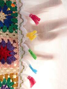 Swim Lushoire 度假钩针流苏拼接 V 领罩衫连衣裙，可调节加大码 - 彩色 - 查看 7