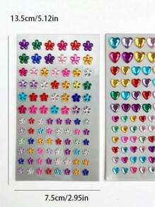 1pc Colorful Flower + 1pc Colorful Heart Shaped Rhinestone 3D DIY Sticker For Party Decoration, Makeup, Hair, Face, Nails, Decoration, Gift Back To School - Multicolor - View 5