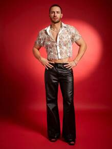 FeverCity Sequin Embellished Polo Collar Short Sleeve Fashionable Shirt For Men - White - View 4