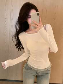 DAZY Camiseta de manga larga para mujer, casual y de moda para uso diario