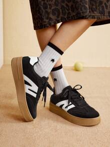 CUCCOO EASI Black Chunky Sneakers 2024 New Fashion Sport Casual Shoes, Thick Sole Women Trainers Back To School