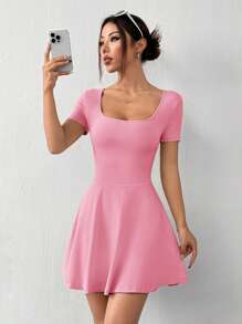 SHEIN EZwear 女式深粉色针织迷你连衣裙 - 珊瑚粉 - 查看 3