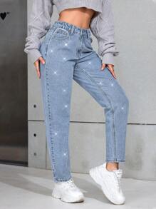 SHEIN PETITE Women's Pocket Cone Casual Versatile Jeans - Light Wash - View 6