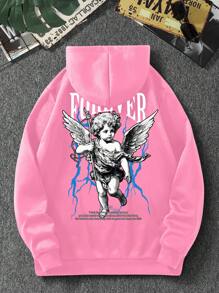 Manfinity EMRG Men's Letter And Angel Graphic Print Hoodie - Pink - View 3