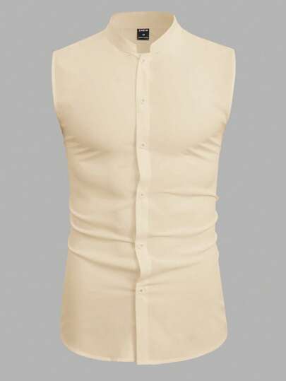 Manfinity Homme Men's Summer Casual Sleeveless Solid Color Shirt Men S Sleeveless Shirt