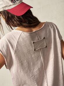 Bohemela Camiseta holgada de manga corta y cuello redondo de punto de unicolor de verano para mujer - Rosa Pálido - Ver 7