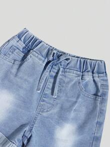 2 件装年轻女孩牛仔抽绳腰休闲短裤，时尚街头和校园风格 - 彩色 - 查看 5