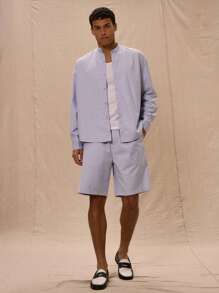 Musero 弹性腰带“M”刺绣及膝短裤 - 淺藍色 - 查看 1