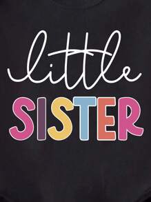 SHEIN Playful Pals Casual Colorful Letter Slogan Print Baby Girl Summer Bodysuit, Lightweight And Comfy - Black - View 4