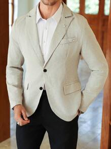 Manfinity Mode Manfinity AFTRDRK Men's Jacquard Single-Button Blazer,Men's Casual Jacquard Texture Peaked Lapel Suit Jacket, Metal Star Chain Pendant, Suitable For Party Gathering Business Clothing - Apricot - View 5