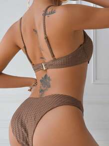 SHEIN Swim Bra-Size Swimwear Push Up Bikini Set For Summer Beach Vacation - Brown - View 5