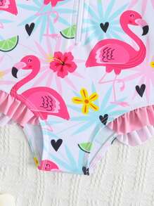 Baby Girls' One-Piece Swimsuit With Directional Print & Flowy Edges - Multicolor - View 4