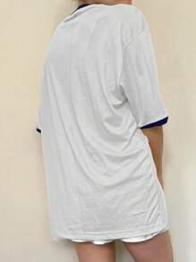 SHEIN EZwear Plus Size V-Neck Short Sleeve T-Shirt, Minimalist & Stylish For Casual Daily Wear, For Summer - White - View 2