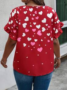 SHEIN LUNE Camicia a tema San Valentino con stampa a cuori, taglie comode
