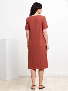 Miaspire 素色隱藏口袋褶皺細節直筒洋裝