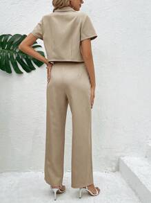 SHEIN Clasi Summer Casual & Professional Short Sleeve Jacket And Pants Suit Set