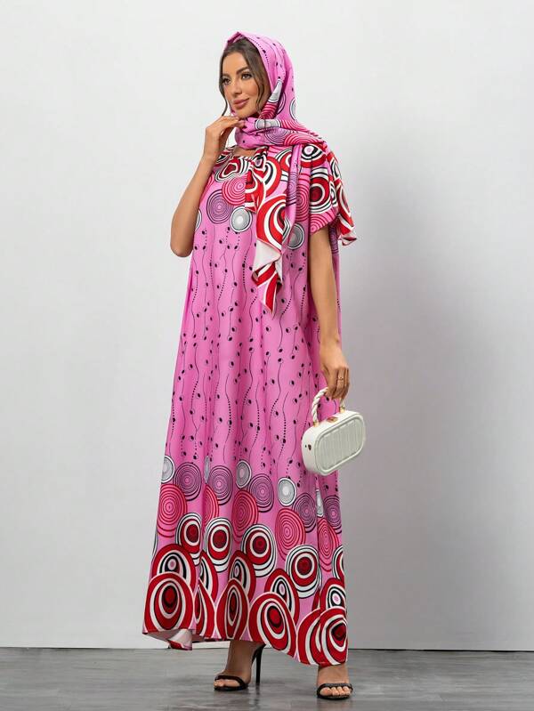 Al Najma Women Circle Print Short Sleeve Dress