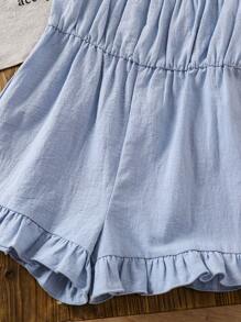 LMoss Kids LMoss  Young Girl Plain Fabric Pleated 3D Floral Camisole Romper  Suitable For Spring And Summer - Baby Blue - View 3