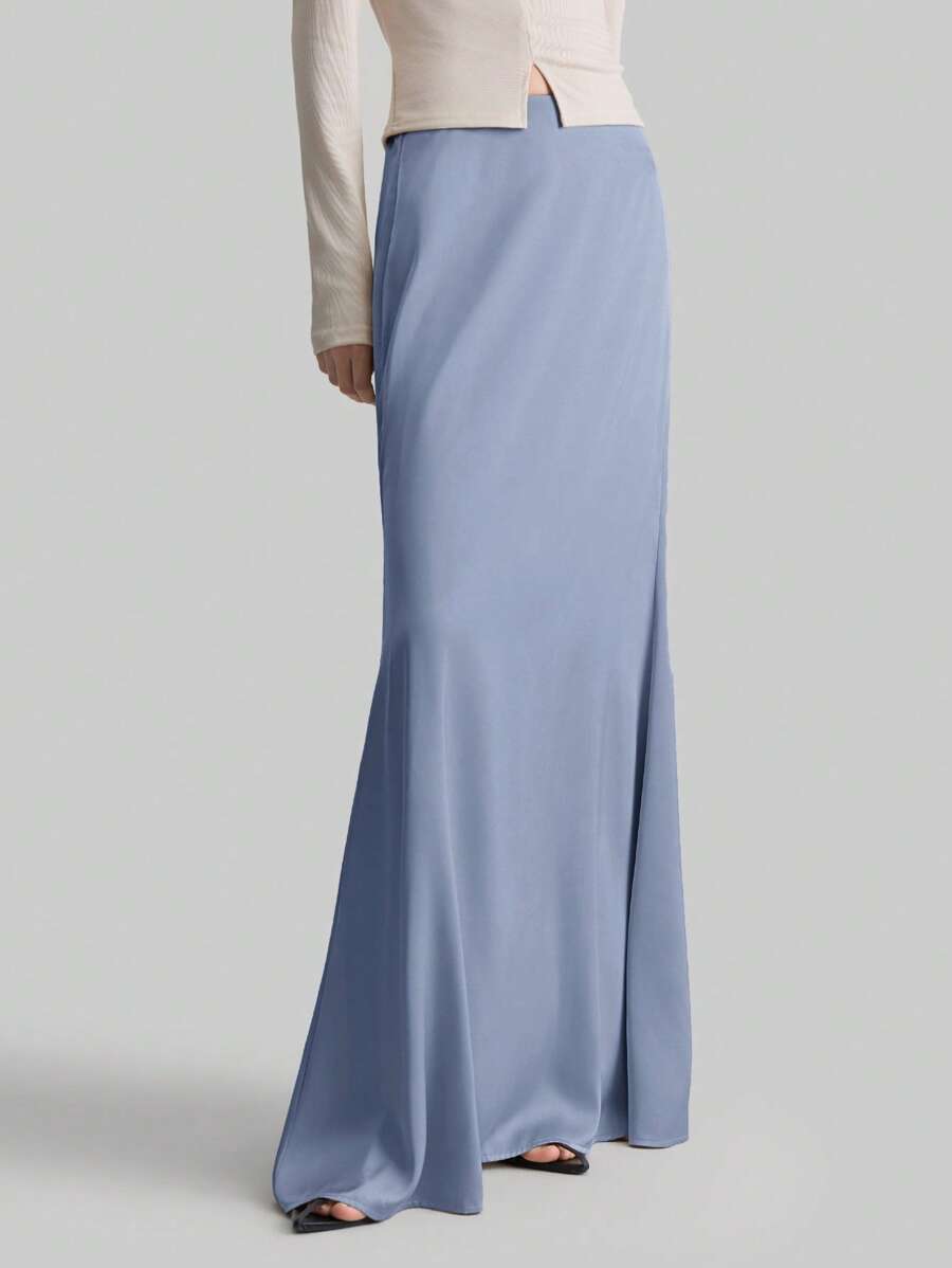 Ontre 女士黑色拉链口袋长款优雅休闲 A 字裙，新款 2025 年春季和情人节 - 藍色 - 查看 1